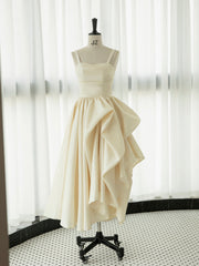 Prom Dresses Long Ball Gown, Irregular Champagne Tea Length Prom Dress, Simple A-Line Evening Party Dress