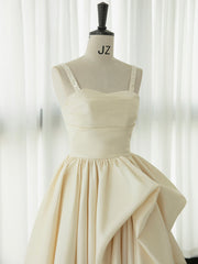 Prom Dresses 2037 Cheap, Irregular Champagne Tea Length Prom Dress, Simple A-Line Evening Party Dress