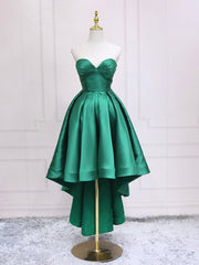 Semi Formal Dress, Green Satin High Low Party Dresses, Strapless Green Homecoming Dresses