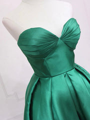 Purple Dress, Green Satin High Low Party Dresses, Strapless Green Homecoming Dresses