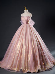 Homecoming Dress Website, Pink Tulle Sequins Long Prom Dress, Beautiful A-Line Formal Dress Sweet 16 Dress