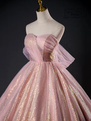 Homecoming Dresses Under 63, Pink Tulle Sequins Long Prom Dress, Beautiful A-Line Formal Dress Sweet 16 Dress