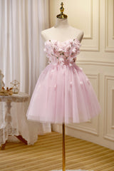 Homecoming Dress Beautiful, Pink Tulle Short Prom Dress, Pink A-Line Strapless Homecoming Dress