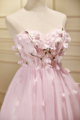 Homecoming Dresses Beautiful, Pink Tulle Short Prom Dress, Pink A-Line Strapless Homecoming Dress