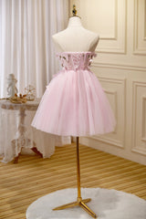 Homecoming Dress 2035, Pink Tulle Short Prom Dress, Pink A-Line Strapless Homecoming Dress