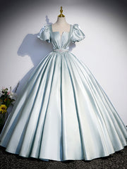 Prom Dress Color, Beautiful Satin Floor Length Prom Dress, A-Line Short Sleeve Evening Party Dress