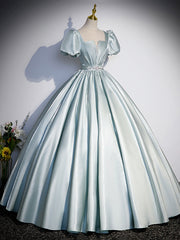 Prom Dress 2036, Beautiful Satin Floor Length Prom Dress, A-Line Short Sleeve Evening Party Dress
