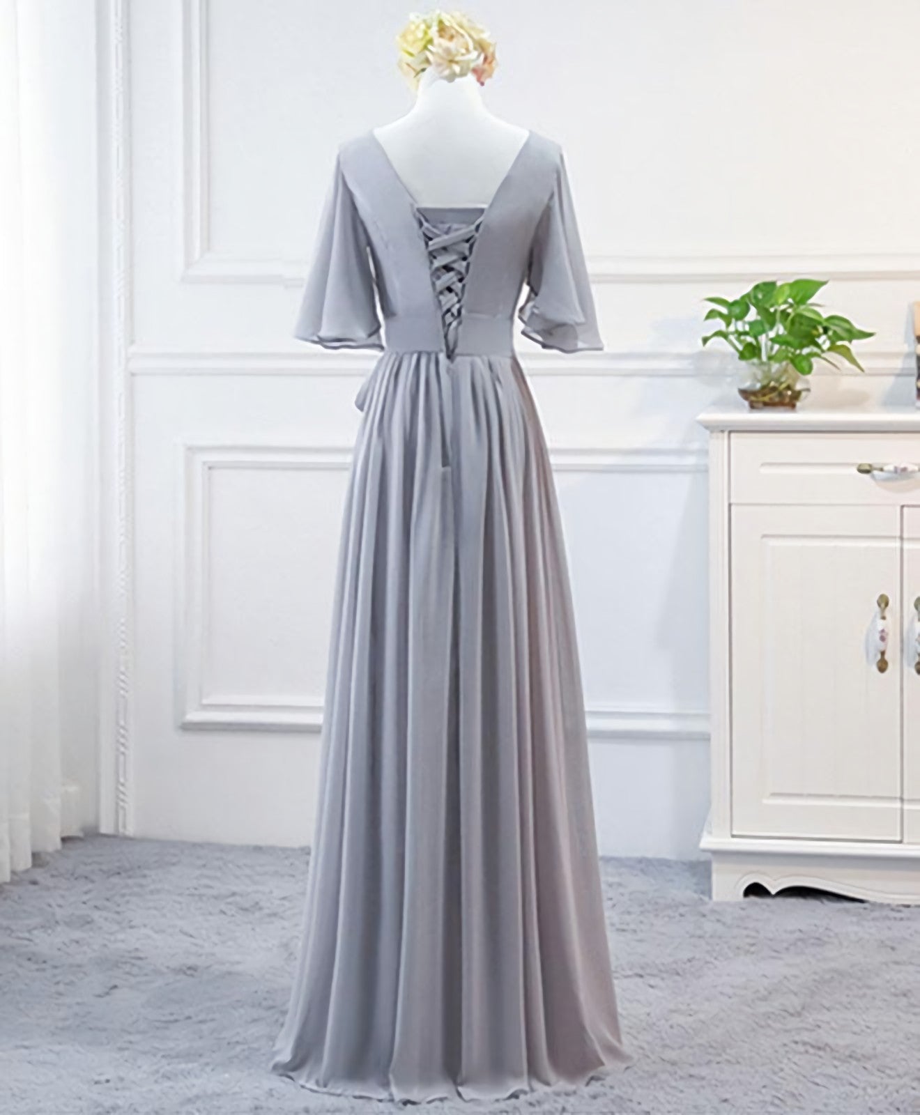 Mother Of The Bride Dress, Simple V Neck Chiffon Long Prom Dress, Bridesmaid Dress