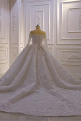 Wedding Dress Boutiques Near Me, Luxurious Ball Gown Long Sleevess 3D Lace Sweetheart Long Wedding Dresses