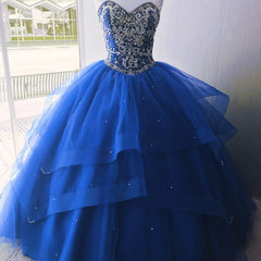 Sundress, Luxurious Crystal Beaded Bodice Corset Organza Layered Quinceanera Dresses