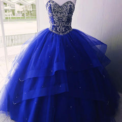 Homecoming Dresses Business Casual Outfits, Luxurious Crystal Beaded Bodice Corset Organza Layered Quinceanera Dresses
