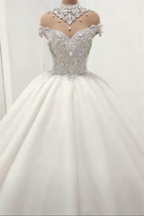 Wedding Dresses On Sale, Luxurious High Neck Crystal Beading Ball Gown Wedding Dresses