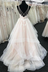 Wedding Dress Mermaide, Luxurious Long A-line Princess Tulle Lace Backless Wedding Dress