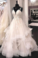 Wedding Dress Under 205, Luxurious Long A-line Princess Tulle Lace Backless Wedding Dress
