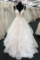 Wedding Dress Outlet Near Me, Luxurious Long A-line Princess Tulle Lace Backless Wedding Dress