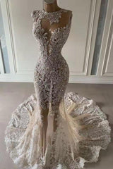 Wedding Dress Styles, Luxurious Mermaid Lace Appliques Wedding Dress Sheer Skirt
