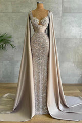 Homecoming Dress Online, Luxurious Mermaid Long with Cape Sleeve Elegant Evening Dress