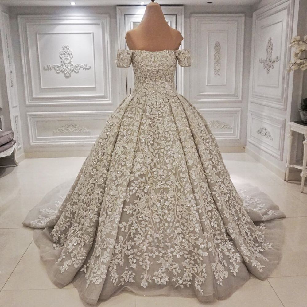 Wedding Dresses With Pocket, Luxurious Off the shoulder Lace appliques Appliques Wedding Dress