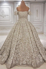 Wedding Dress With Pockets, Luxurious Off the shoulder Lace appliques Appliques Wedding Dress