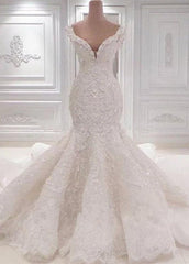 Wedding Dress Dresses, Luxurious Off the Shoulder Mermaid Wedding Dress New Arrival Lace AppliquesBridal Gowns