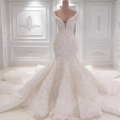 Wedding Dresses Dresses, Luxurious Off the Shoulder Mermaid Wedding Dress New Arrival Lace AppliquesBridal Gowns