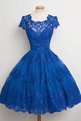 Bridesmaid Dresses Dusty Rose, Luxurious Royal Blue Homecoming Dress,Scalloped-Edge Ball Knee-Length Dress