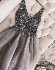 Prom Dress Under 206, Luxurious Sequins Beaded V-neck Tulle Homecoming Dresses Short Party Dress