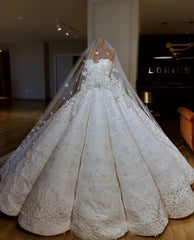 Wedding Dress Ballgown, Luxurious Strapless Lace Appliques Beading Sleeveless Ball Gown Wedding Dress