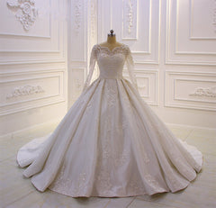 Wedding Dress Tops, Luxurious White Long Sleevess Appliques Beadings Wedding Dress