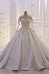 Wedding Dresses Tops, Luxurious White Long Sleevess Appliques Beadings Wedding Dress