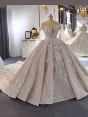 Wedding Dress Shaper, Luxury Ball Gown Off-the-Shoulder Beading Wedding Dresses With Train