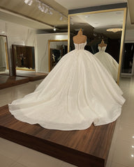 Wedding Dress Shopping Outfit, Luxury Long Ball Gown Sweetheart Glitter Wedding Dress