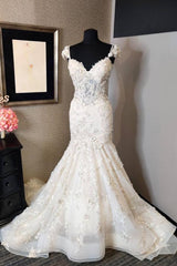 Wedding Dresses Classic, Luxury Mermaid Sweetheart Lace Backless Wedding Dress