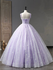 Prom Dresses Sweetheart, Light Purple Tulle Straps Long Prom Dress, Purple A-Line Princess Dress