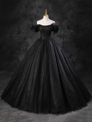 Prom Dresses Sale, Black Sparkly Tulle Off the Shoulder Long Formal Dress, Elegant A-Line Black Evening Party Dress