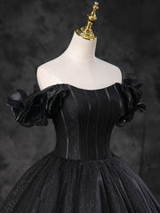 Prom Dress Sales, Black Sparkly Tulle Off the Shoulder Long Formal Dress, Elegant A-Line Black Evening Party Dress
