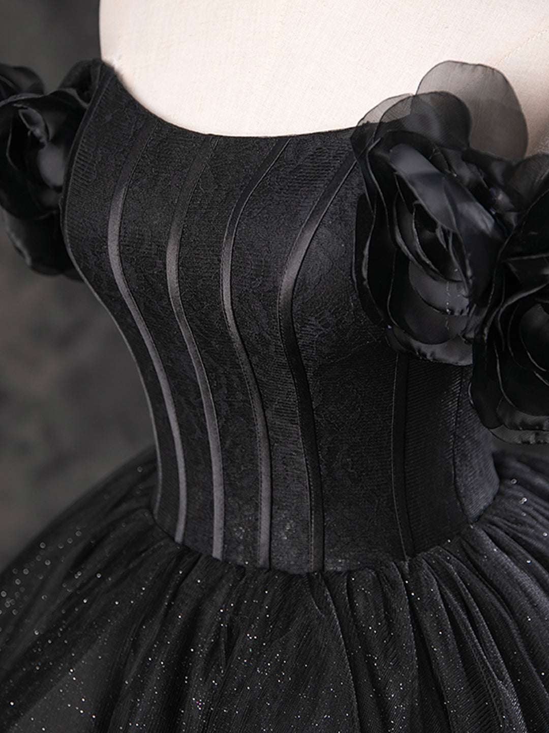 Prom Dress Red, Black Sparkly Tulle Off the Shoulder Long Formal Dress, Elegant A-Line Black Evening Party Dress