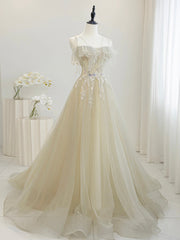 Bridesmaids Dresses Orange, Cute Tulle Sequins Floor Length Prom Dress, Beautiful Spaghetti Strap Evening Party Dress