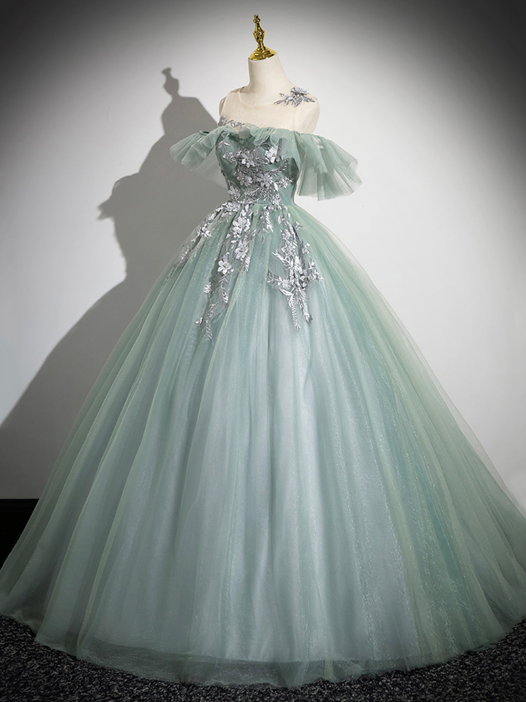 Bridesmaid Dress Short, Cute Tulle Lace Long Prom Dress, A-Line Scoop Neckline Off Shoulder Evening Party Dress