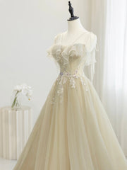 Bridesmaid Dress Orange, Cute Tulle Sequins Floor Length Prom Dress, Beautiful Spaghetti Strap Evening Party Dress