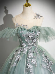 Bridesmaids Dresses Short, Cute Tulle Lace Long Prom Dress, A-Line Scoop Neckline Off Shoulder Evening Party Dress
