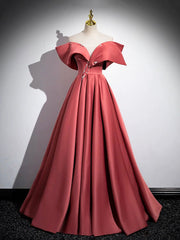 Prom Dresses Boutique, Beautiful Satin Off Shoulder Long Party Dress, A-Line Pearl Floor Length Prom Dress