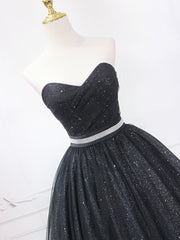 Prom Dress Outfits, Black Strapless Tulle Knee Length Prom Dress, Black A-Line Sweetheart Party Dress