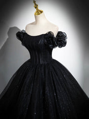 Formal Dresses Elegant Classy, Sparkly Tulle Black Sweetheart Ball Gown, A-Line Off the Shoulder Evening Dress