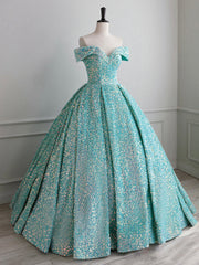 Formal Dresses Fall, Sparkly Sequin Off the Shoulder Prom Dress, A-line Floor Length Evening Dress