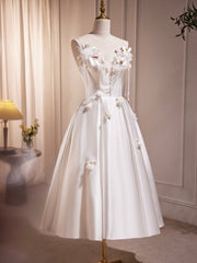Formal Dress Fashion, White Spaghetti Strap Satin Short Prom Dress, White V-Neck Evening Party Dress