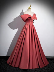 Prom Dress Colors, Beautiful Satin Off Shoulder Long Party Dress, A-Line Pearl Floor Length Prom Dress
