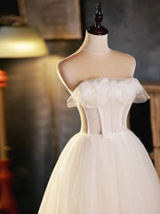 Prom Dresses Blues, Light Champagne Strapless Tulle Short Prom Dress, Beautiful A-Line Evening Party Dress