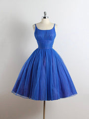 Girl Dress, Royal Blue Spaghetti straps Tulle A-line Short Prom Dress