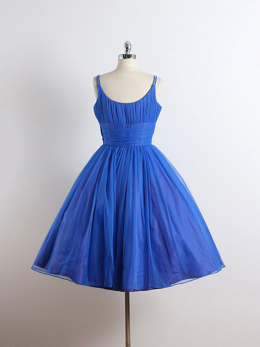 Red Formal Dress, Royal Blue Spaghetti straps Tulle A-line Short Prom Dress